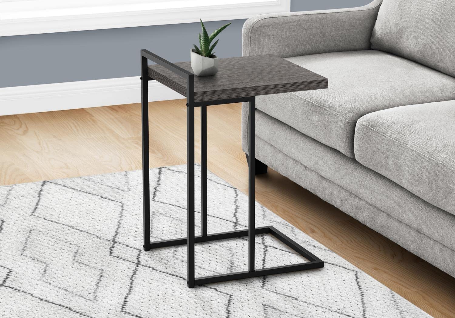 Monarch Specialties 3634 Accent Table, C-Shaped, End, Side, Snack, Living Room, Bedroom, Laminate, Contemporary, Modern Table-25 H/Grey/Black Metal, 16" L x 18.25" W x 26.5" H